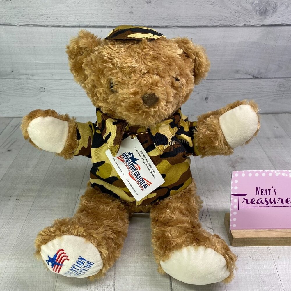 Operation Gratitude BATTALION BUDDY Camo Hat Light Brown 17" Animal Bear Plush